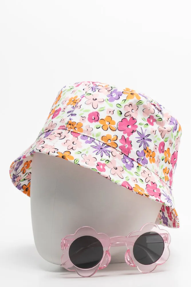 2 Piece Bucket Hat & Sunglasses Pink