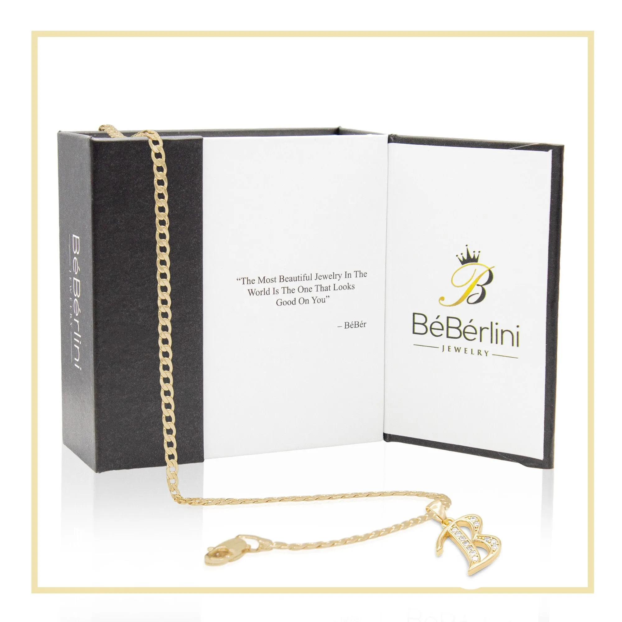 A-Z Letter CZ Pendant 14K Gold Filled Curb Anklet Set 10" Women Jewelry