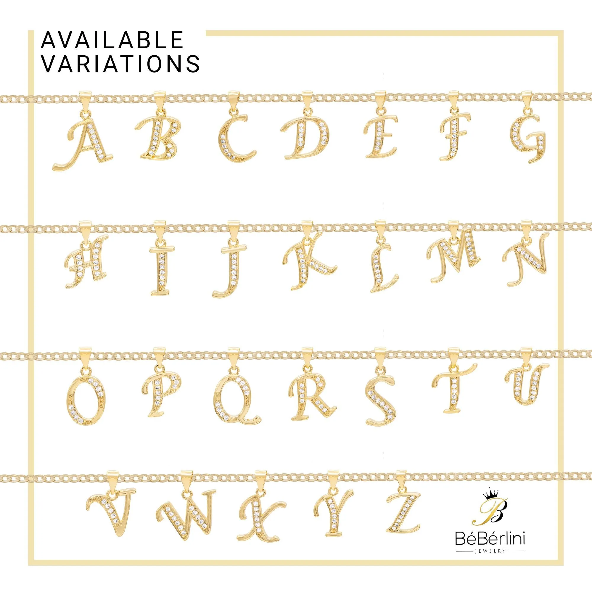 A-Z Letter CZ Pendant 14K Gold Filled Curb Anklet Set 10" Women Jewelry