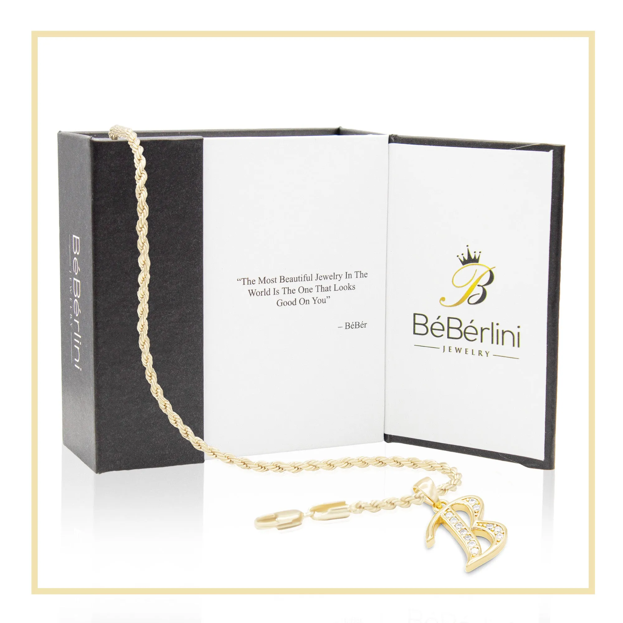 A-Z Letter CZ Pendant 14K Gold Filled Rope Anklet Set 10" Women Jewelry