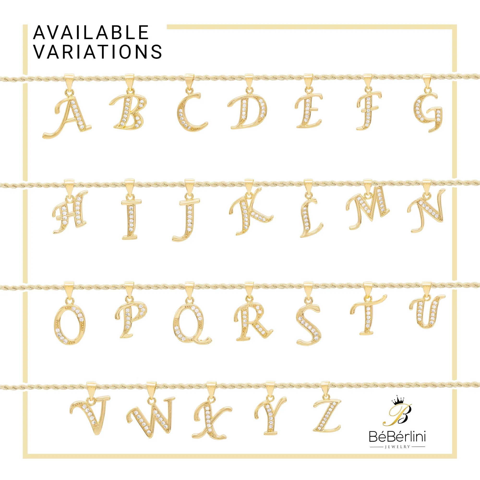 A-Z Letter CZ Pendant 14K Gold Filled Rope Anklet Set 10" Women Jewelry