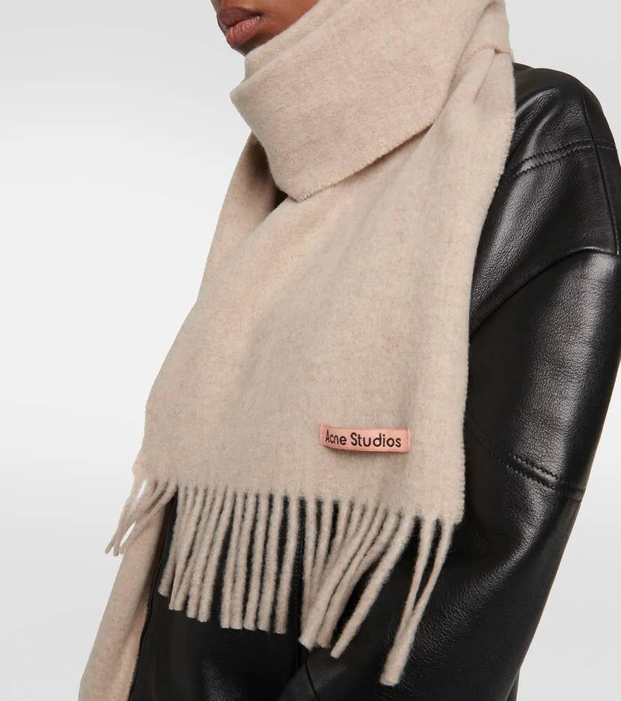 Acne Studios fringed wool scarf, beige