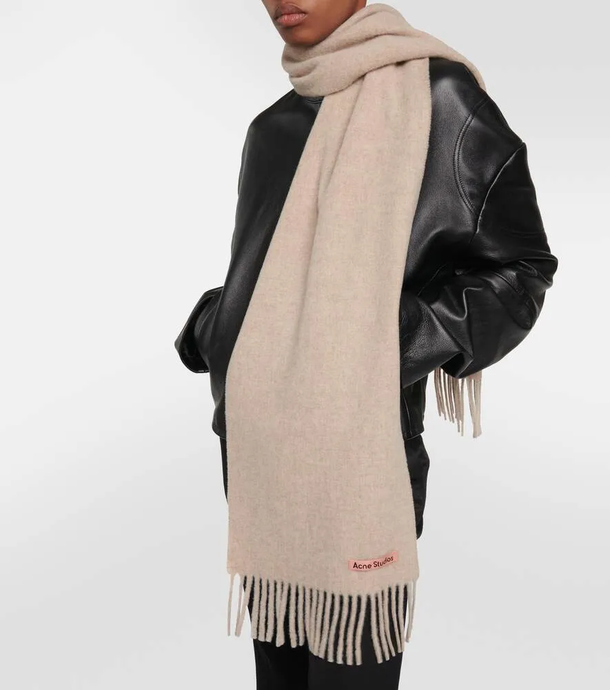 Acne Studios fringed wool scarf, beige