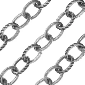 Antiqued Silver Plated Textured Cable Chain, 7.7mm, by the Foot