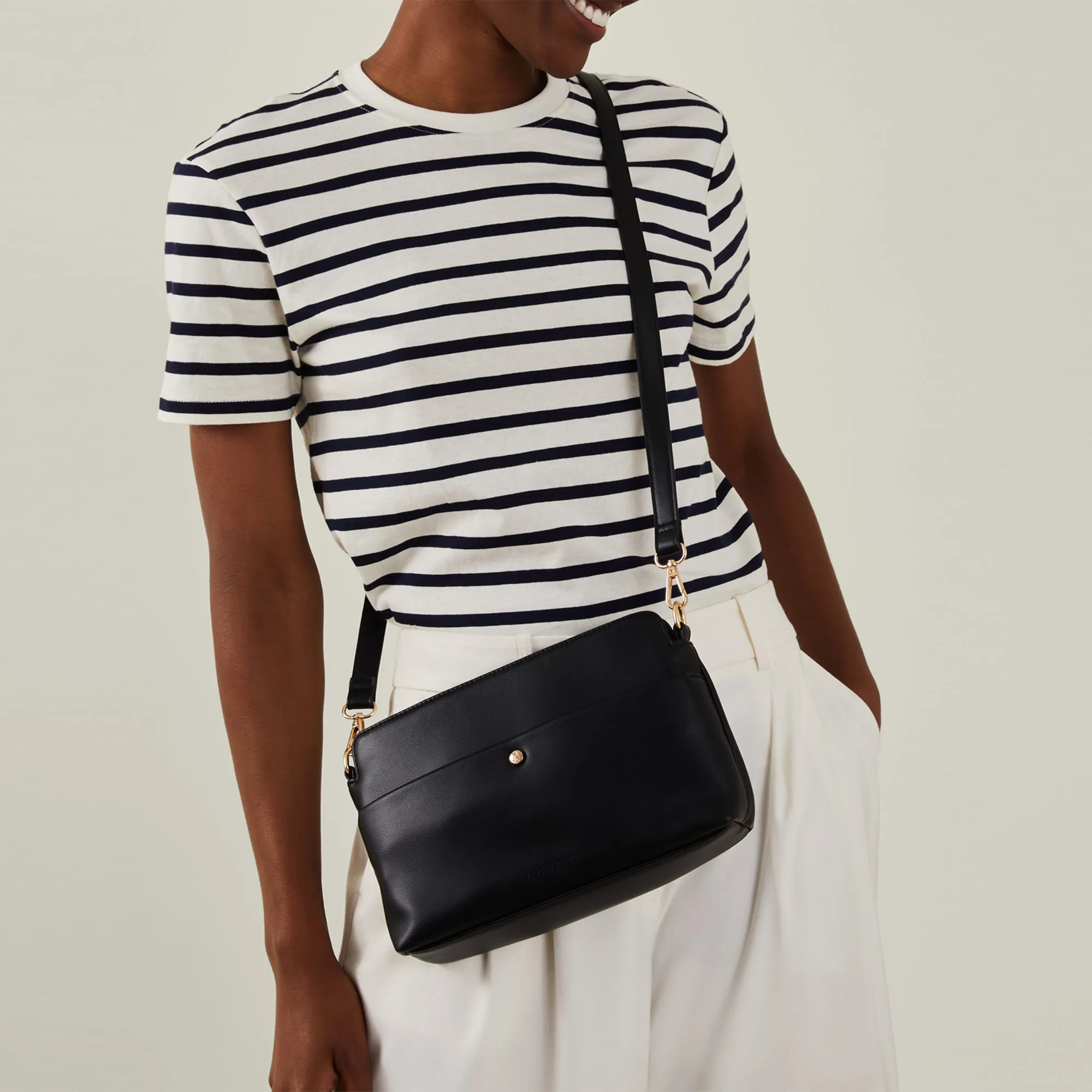 Black Faux Leather Small Front Pocket Sling Bag