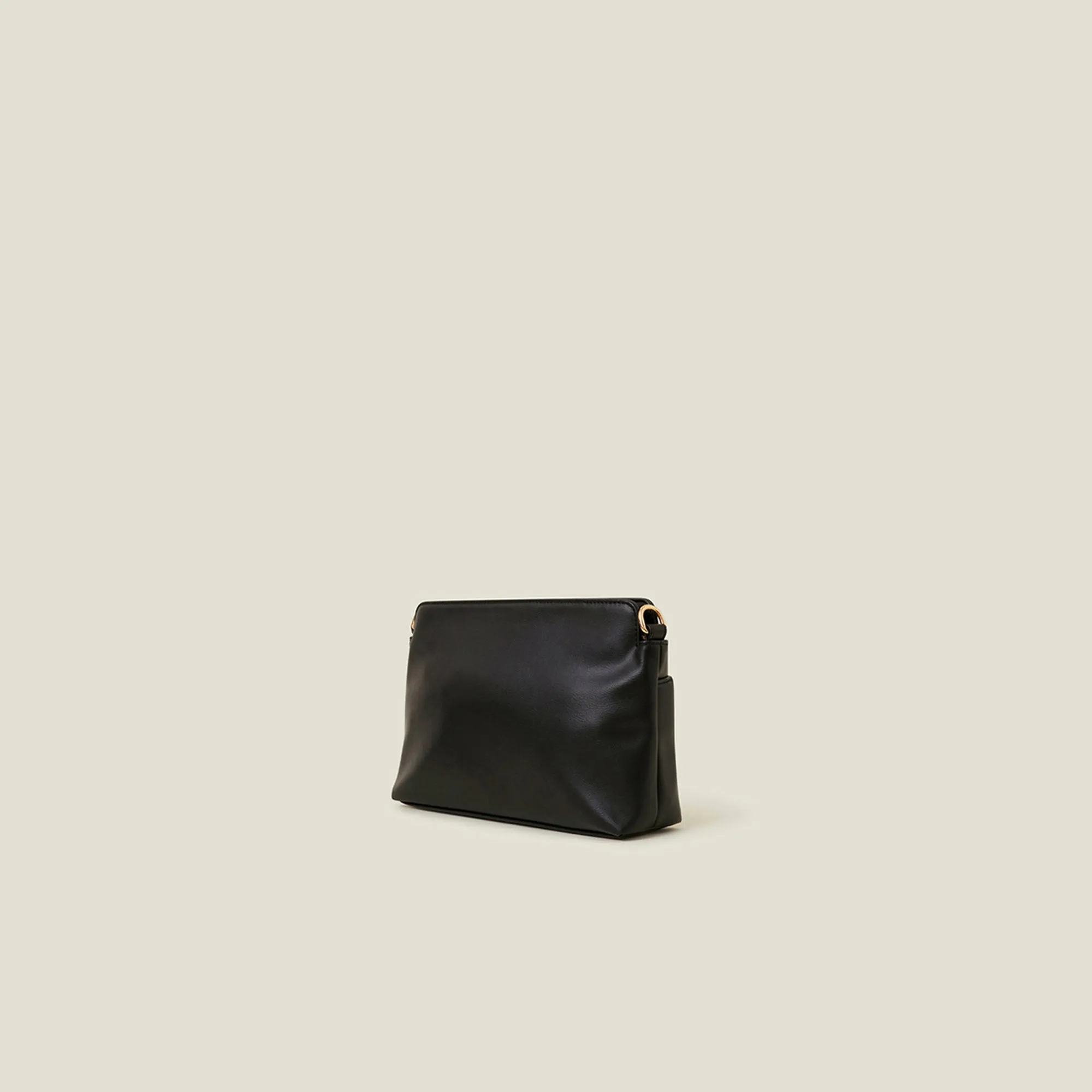 Black Faux Leather Small Front Pocket Sling Bag