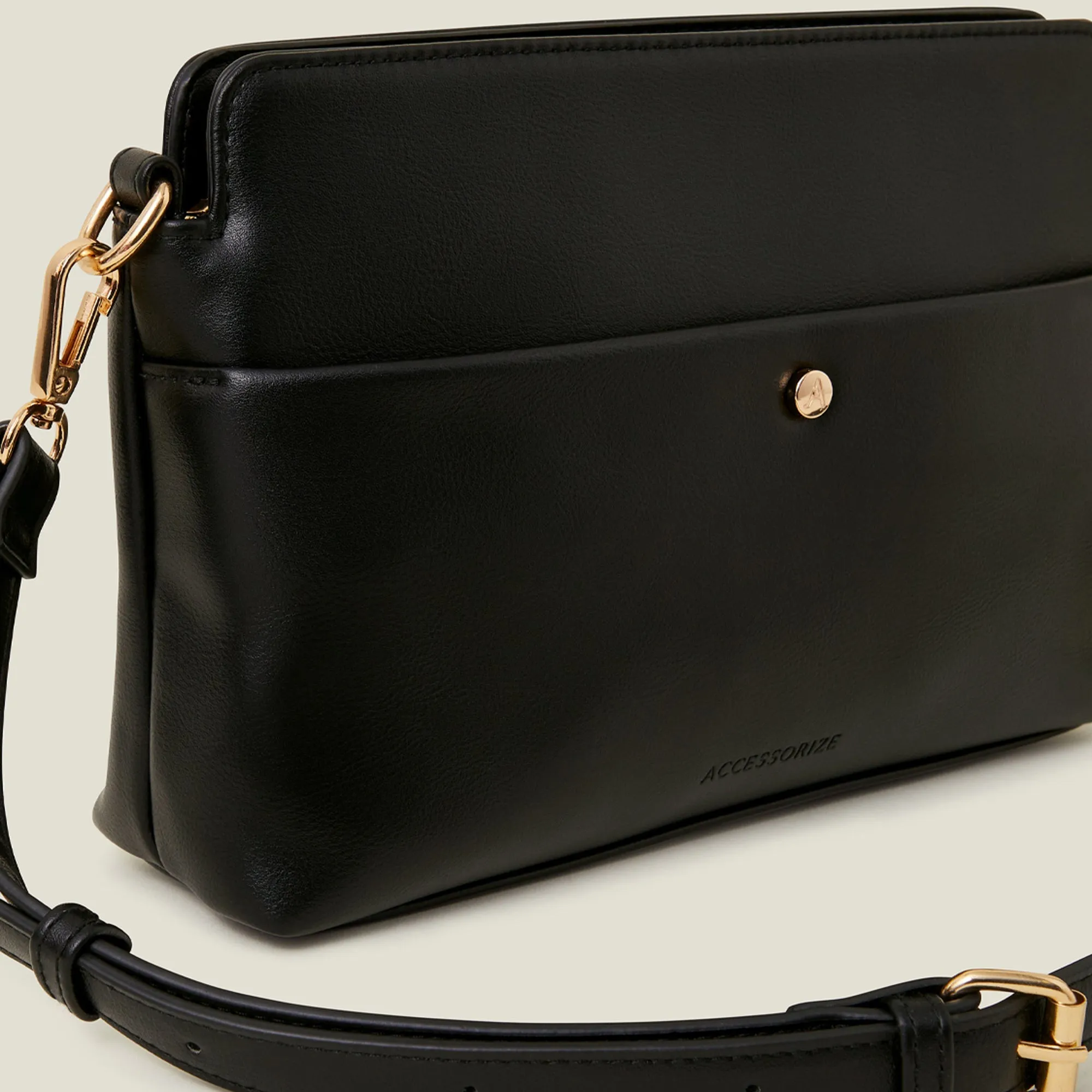 Black Faux Leather Small Front Pocket Sling Bag