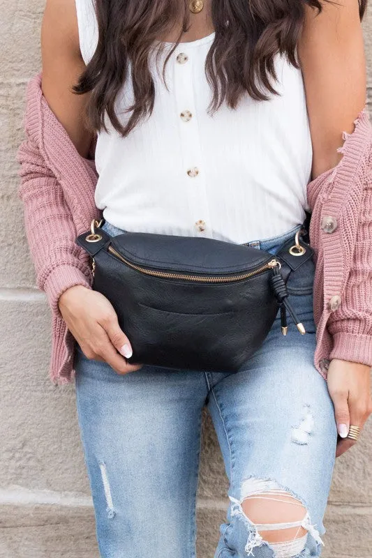 Black Luxe Convertible Sling Belt Bum Bag