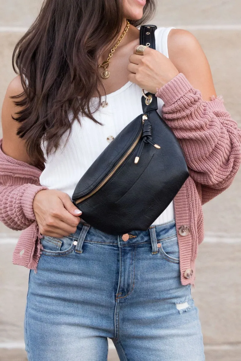 Black Luxe Convertible Sling Belt Bum Bag