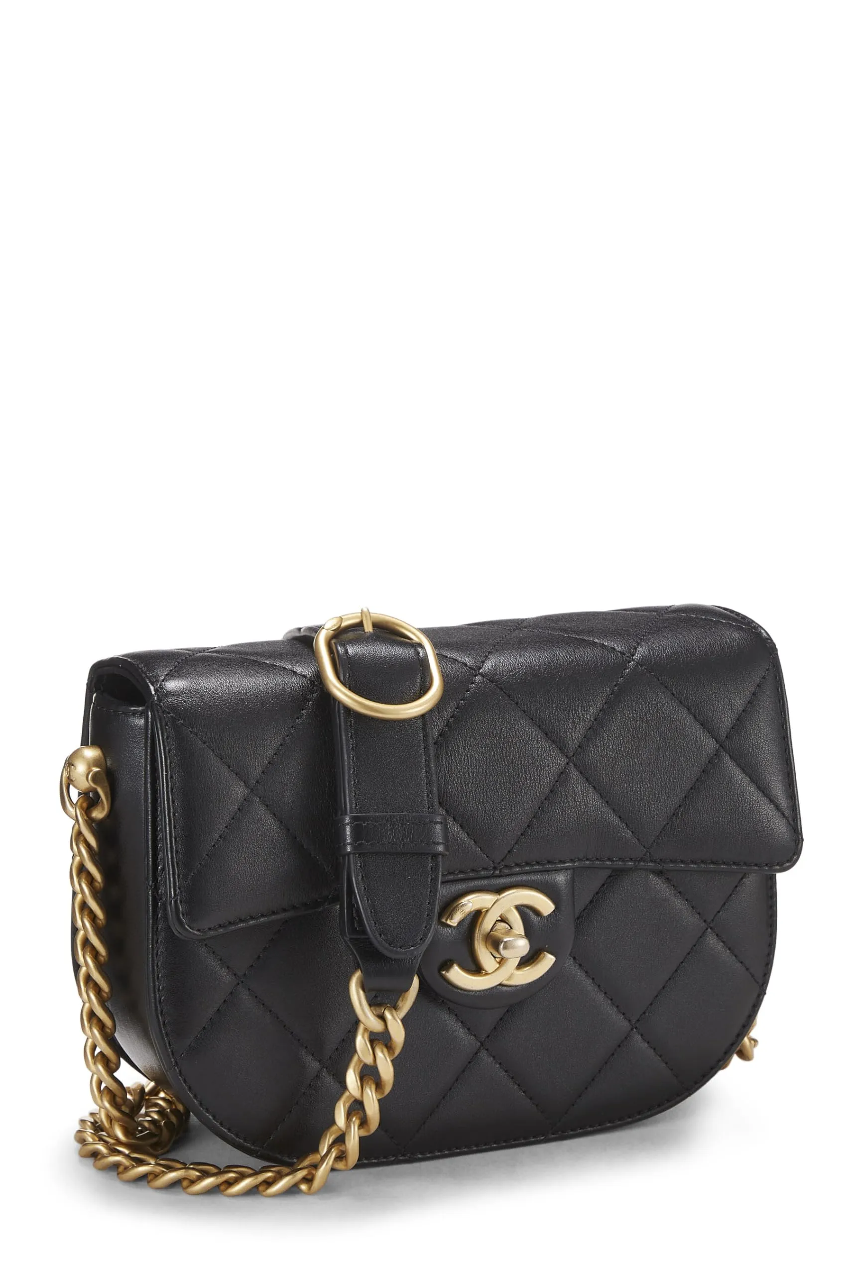 Chanel,  Black Calfskin Moon Flap Messenger Mini, Black