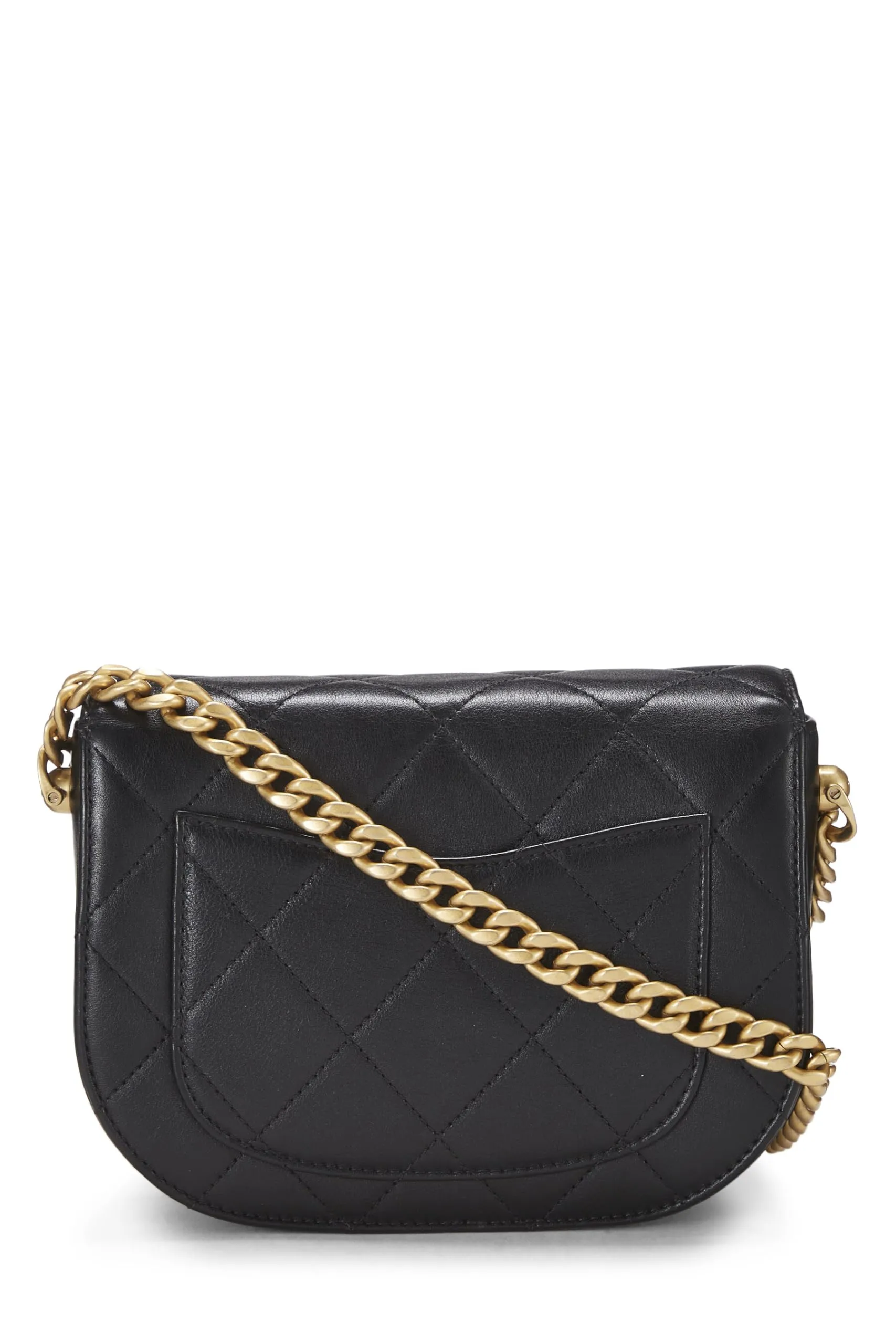 Chanel,  Black Calfskin Moon Flap Messenger Mini, Black