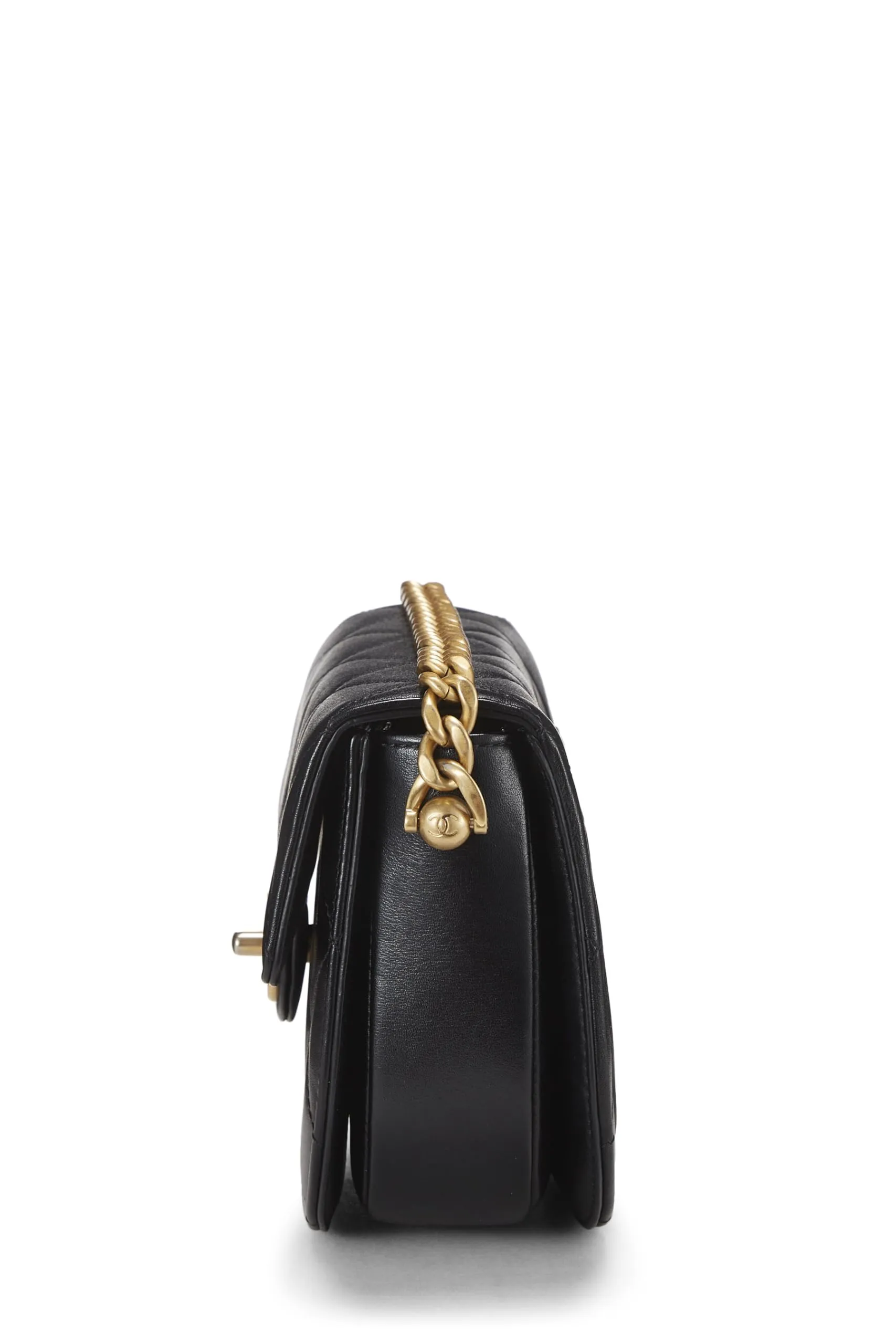 Chanel,  Black Calfskin Moon Flap Messenger Mini, Black
