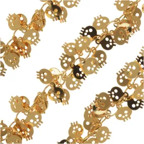 Charm Chain, 7mm Skull Shaped Dangle Charm, Gold Tone Plated (1 inch)