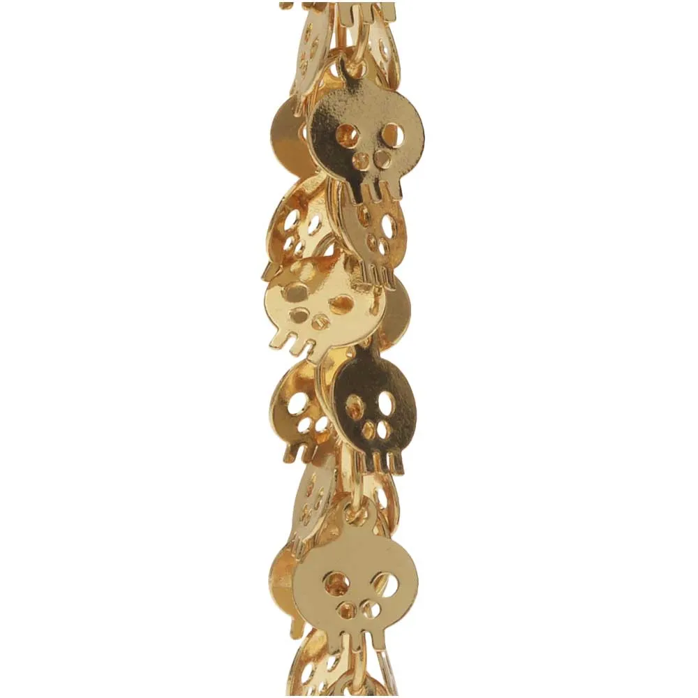 Charm Chain, 7mm Skull Shaped Dangle Charm, Gold Tone Plated (1 inch)