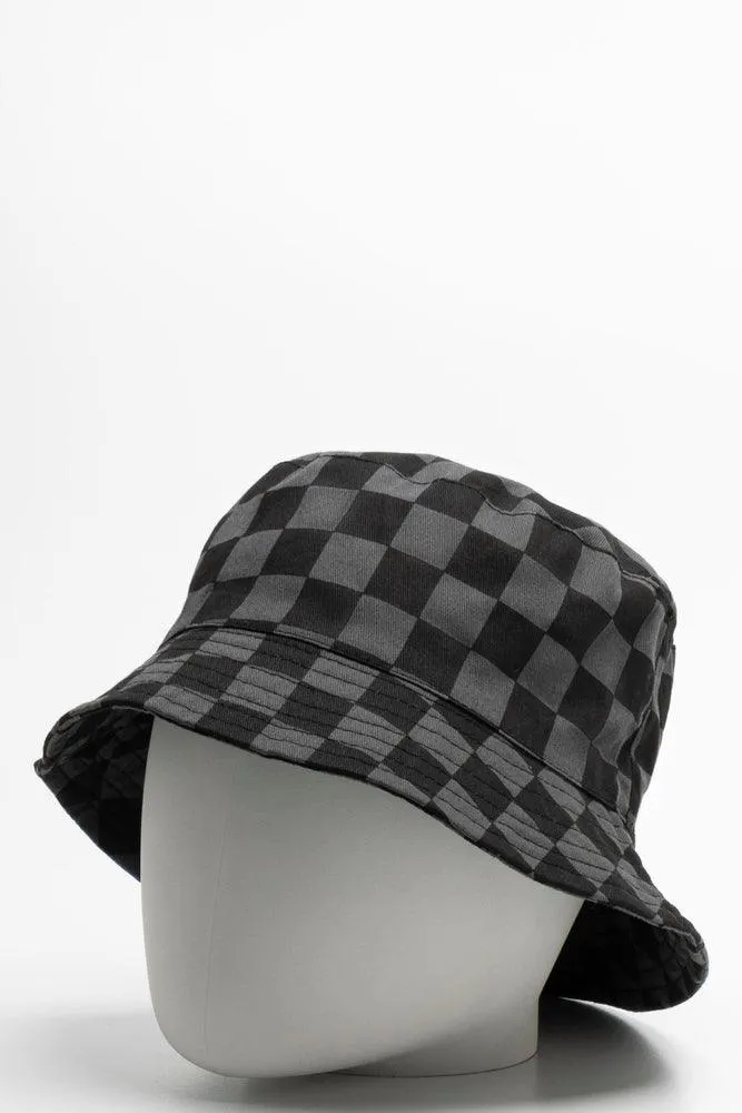 Check Bucket Hat Black & Dark Grey