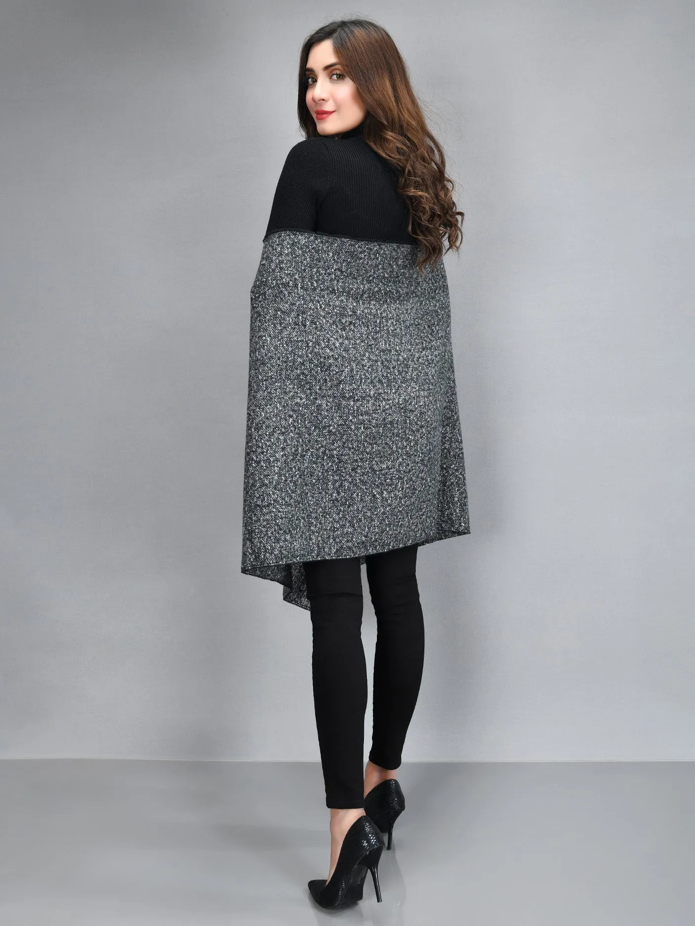 Chunky Knit Shawl-Black