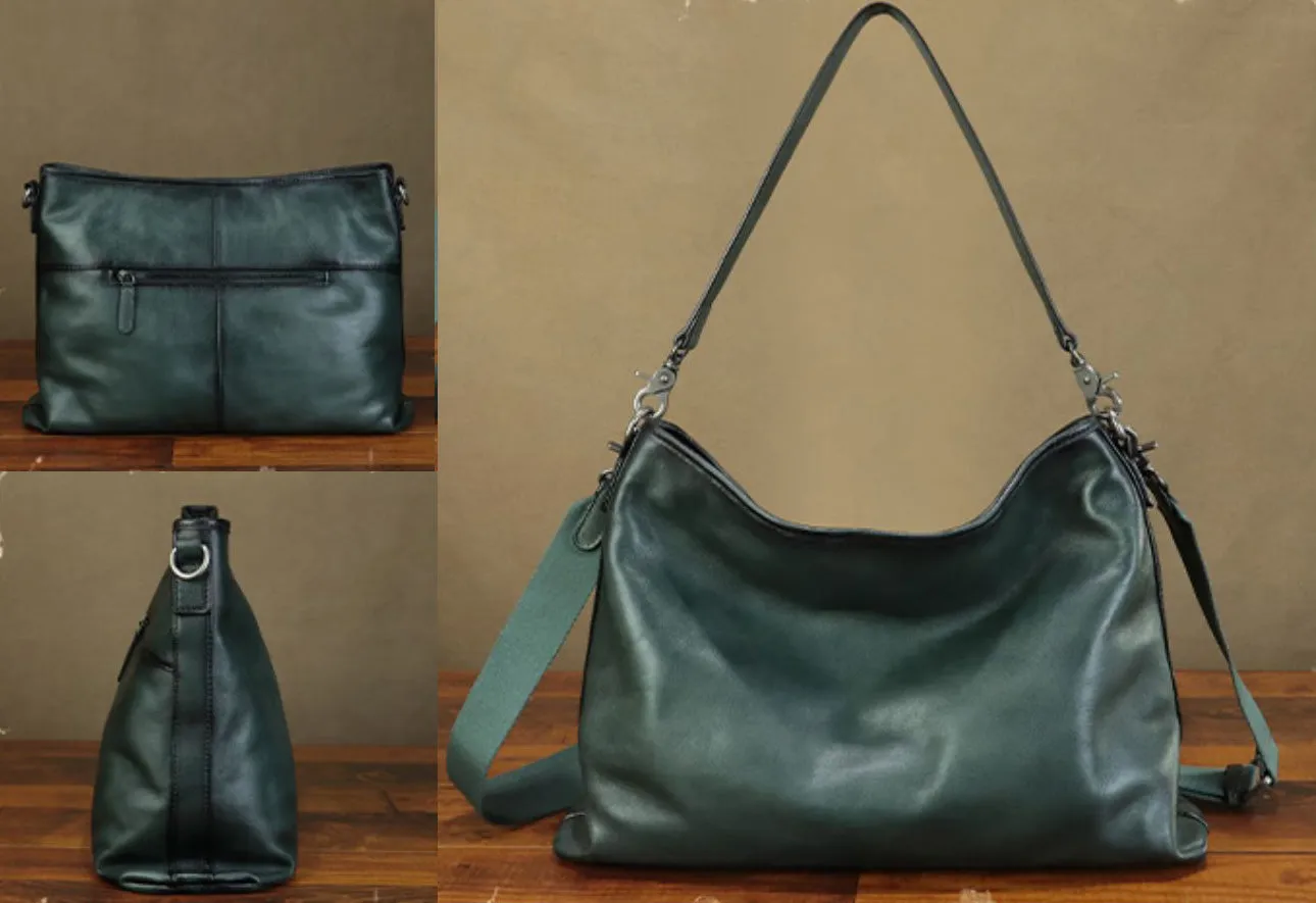 Classic Womens Soft Leather Slouch Bag Leather Tote Bag With Zipper