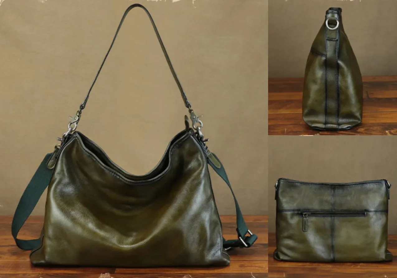 Classic Womens Soft Leather Slouch Bag Leather Tote Bag With Zipper