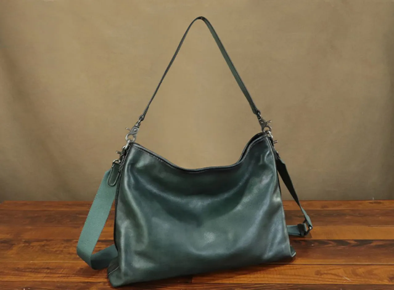 Classic Womens Soft Leather Slouch Bag Leather Tote Bag With Zipper