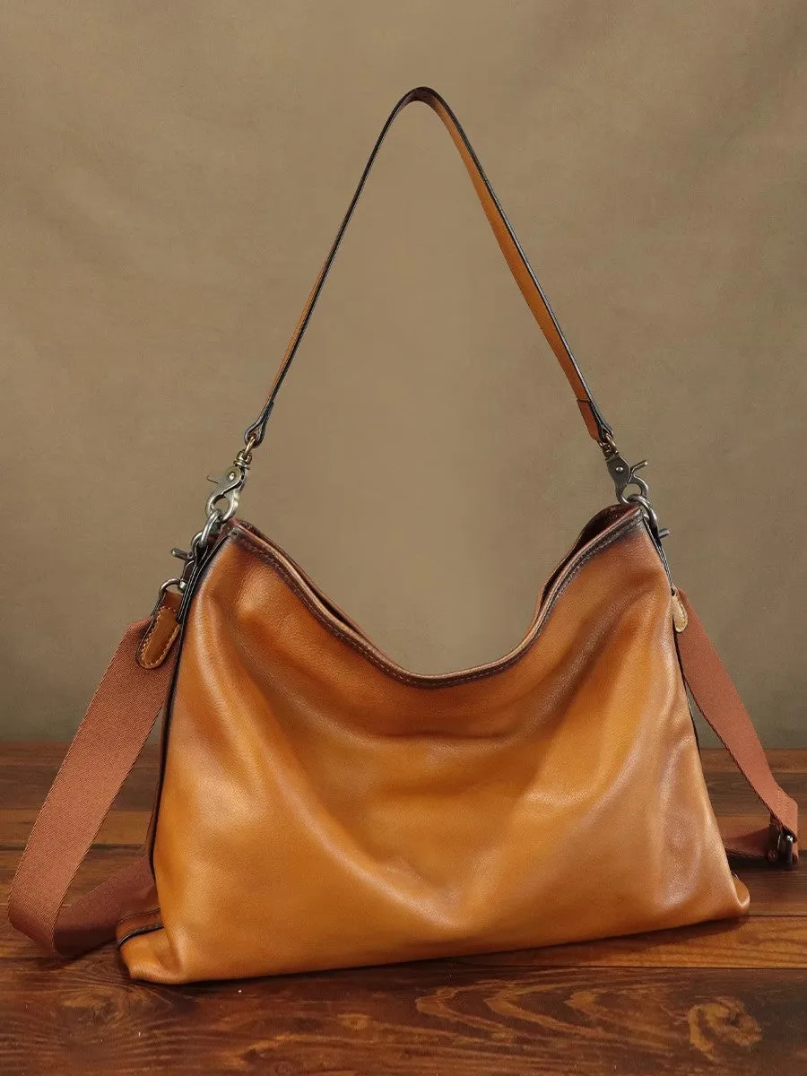 Classic Womens Soft Leather Slouch Bag Leather Tote Bag With Zipper