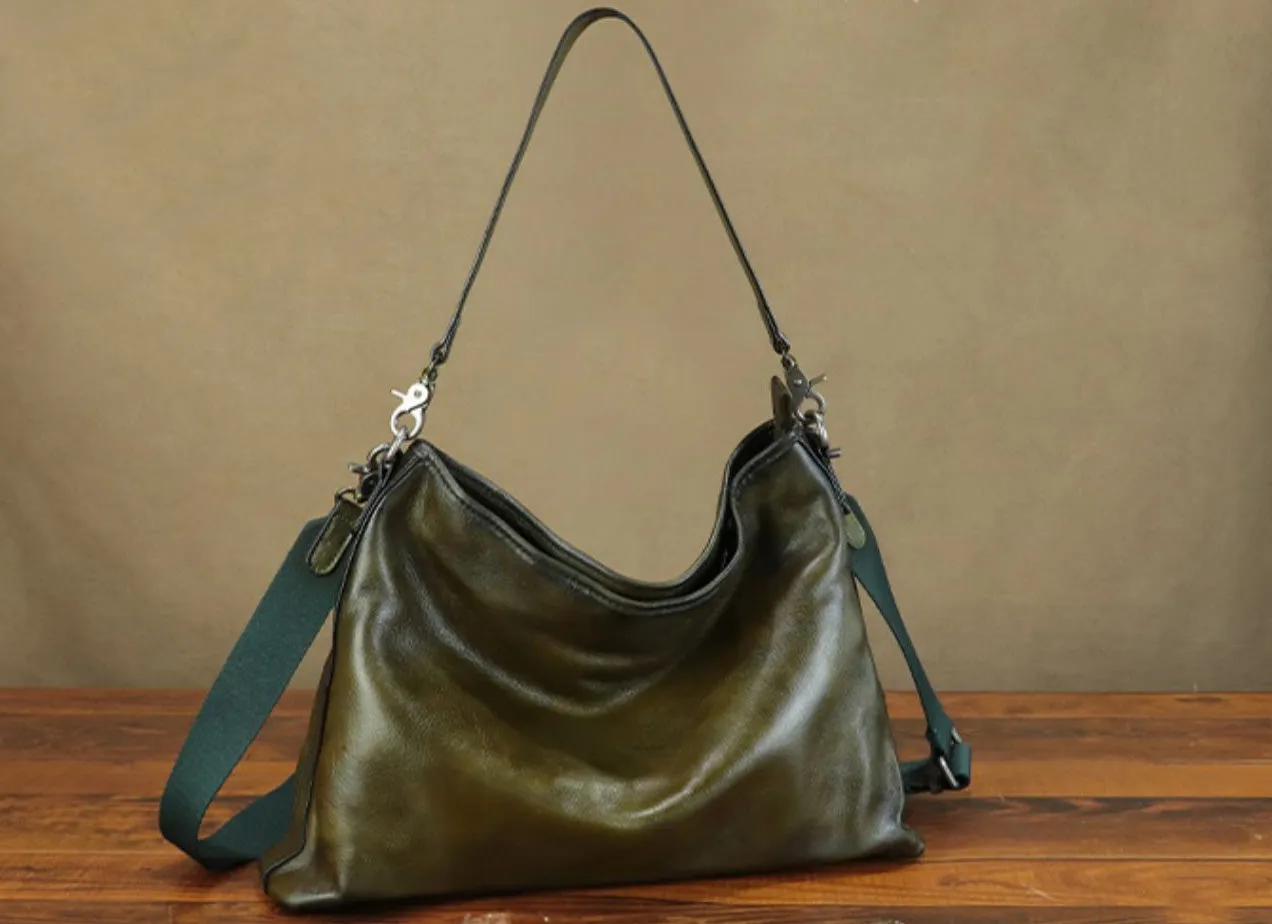 Classic Womens Soft Leather Slouch Bag Leather Tote Bag With Zipper