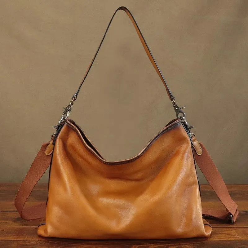 Classic Womens Soft Leather Slouch Bag Leather Tote Bag With Zipper