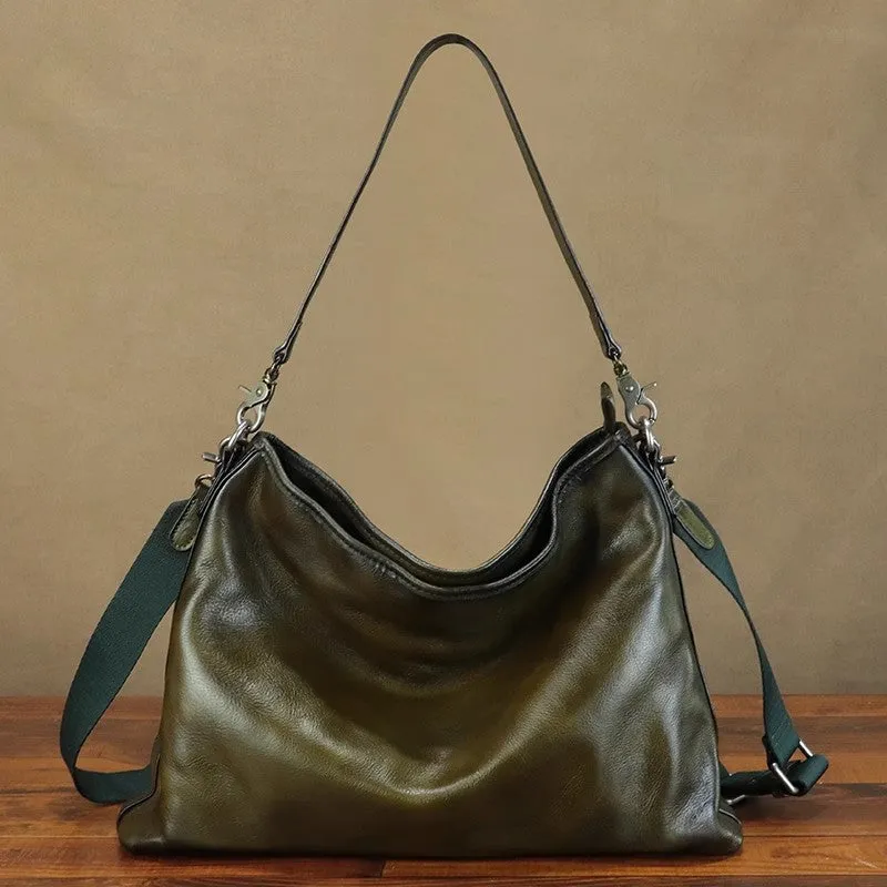 Classic Womens Soft Leather Slouch Bag Leather Tote Bag With Zipper