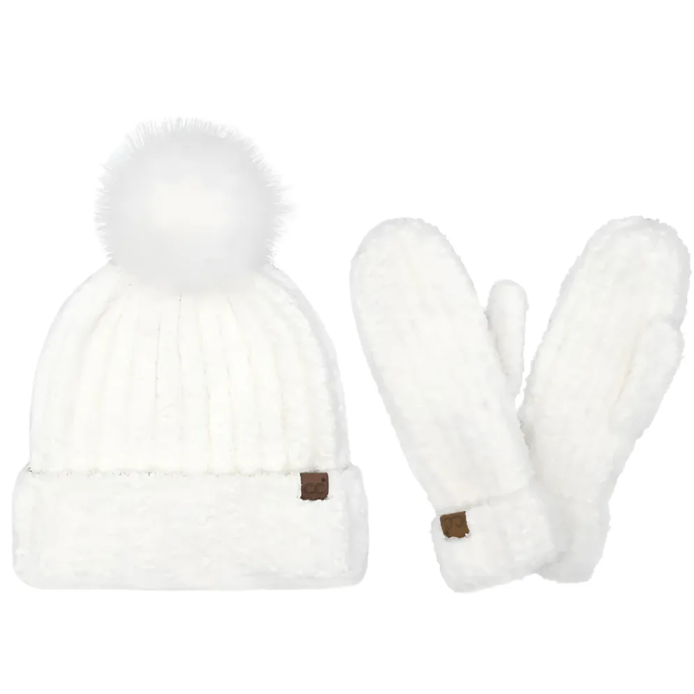 Cozy Yarn Hat & Mitten Set-White-50% OFF