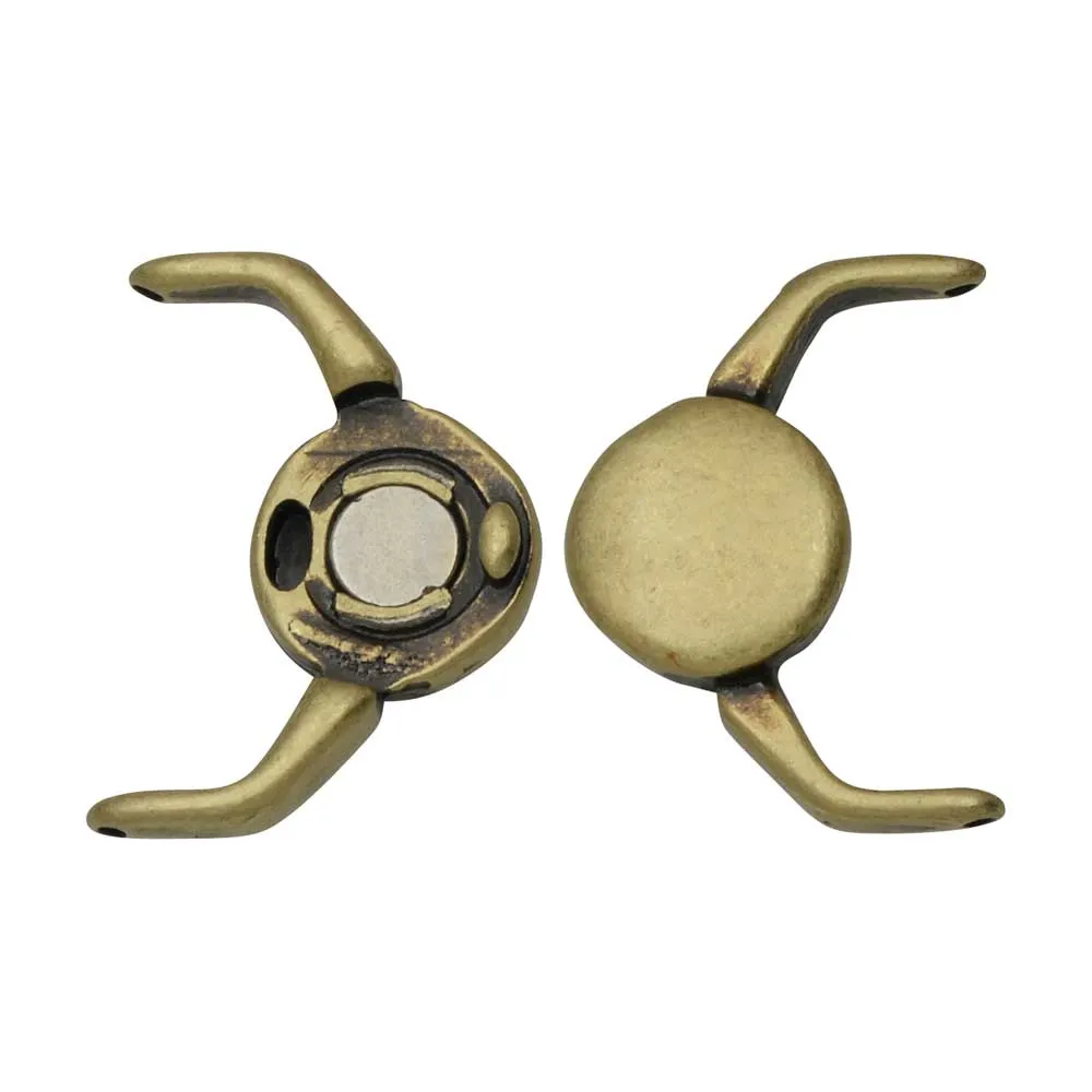 Cymbal Magnetic Clasps for 11/0 Delica Beads, Kissamos, Round 17x17.5mm, Antiqued Brass Plated (1 Set)