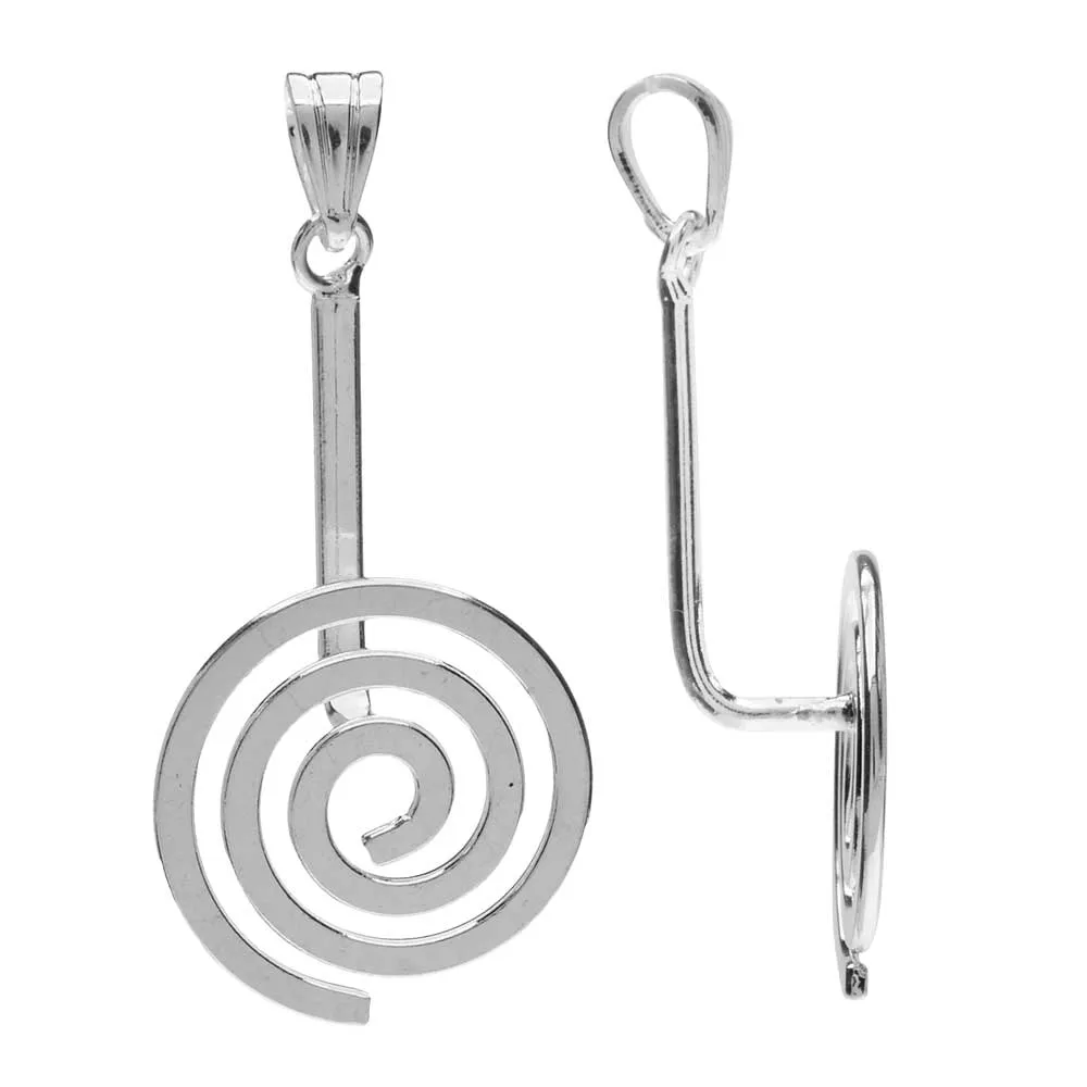 Gemstone Spiral Donut Bails, 43 x 20 x 9mm, Silver Tone Brass (2 Pieces)