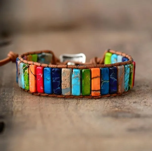 Handmade Multi-Color Natural Stone Chakra Bracelet Crystal Beads Matching Unisex