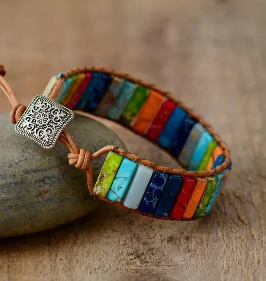 Handmade Multi-Color Natural Stone Chakra Bracelet Crystal Beads Matching Unisex