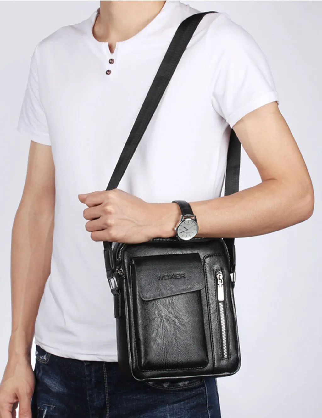 Leather Crossbody Bag Casual Men