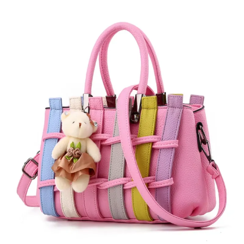 Luxury Patchwork Cute Bear Leather Shoulder Handbag