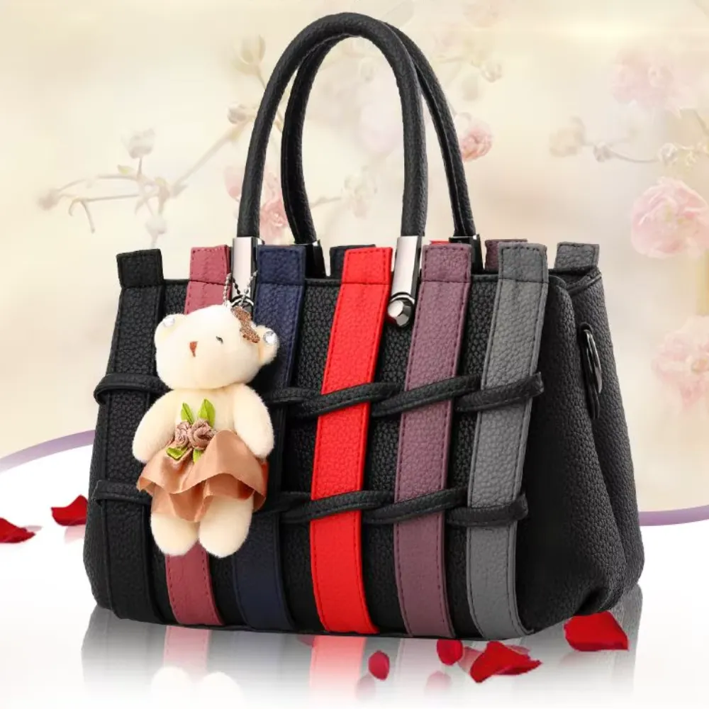 Luxury Patchwork Cute Bear Leather Shoulder Handbag