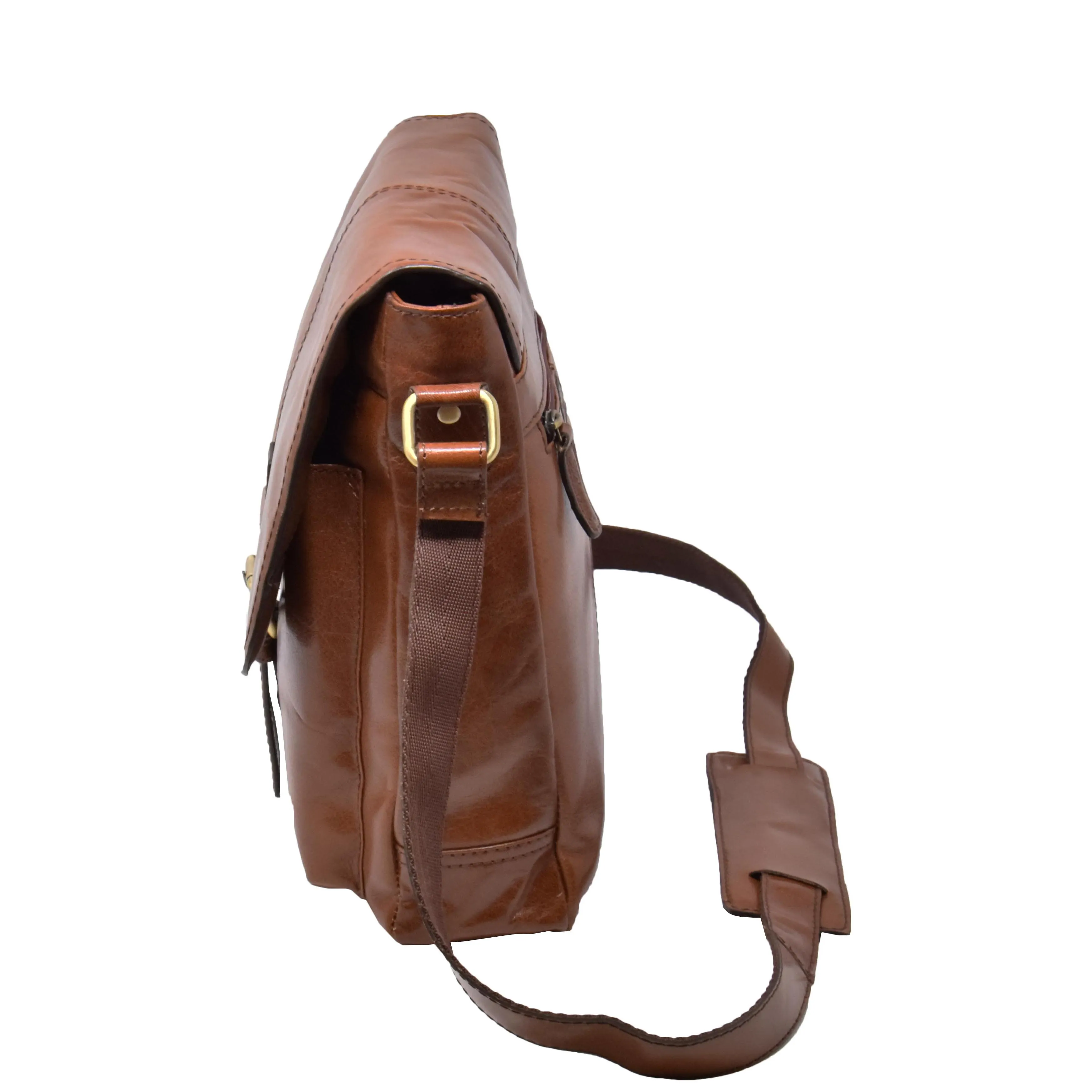 Mens Real Leather Cross body Messenger Bag A224 Chestnut