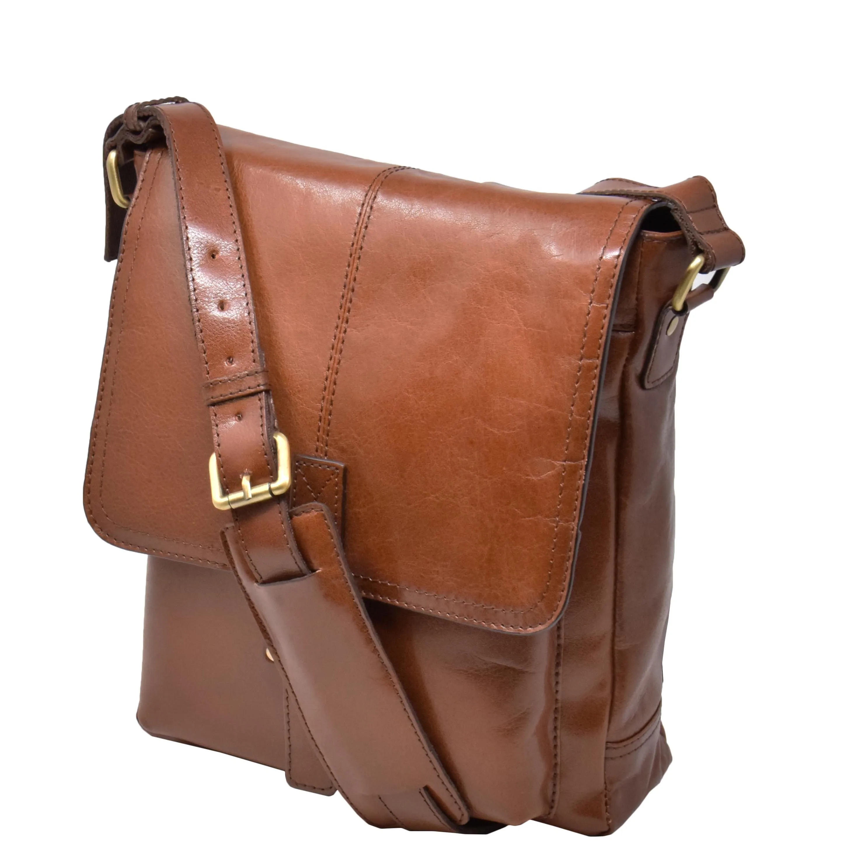 Mens Real Leather Cross body Messenger Bag A224 Chestnut