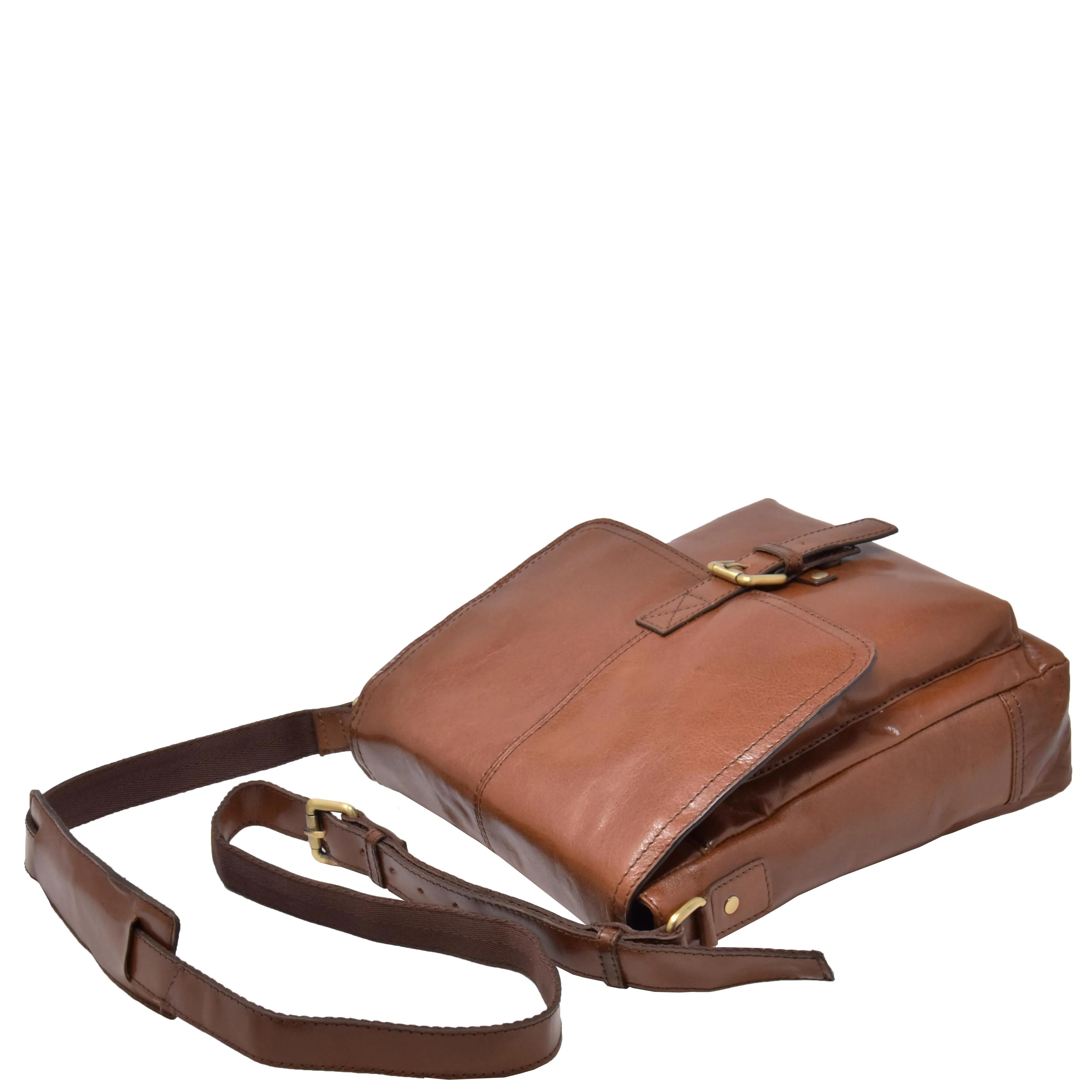 Mens Real Leather Cross body Messenger Bag A224 Chestnut