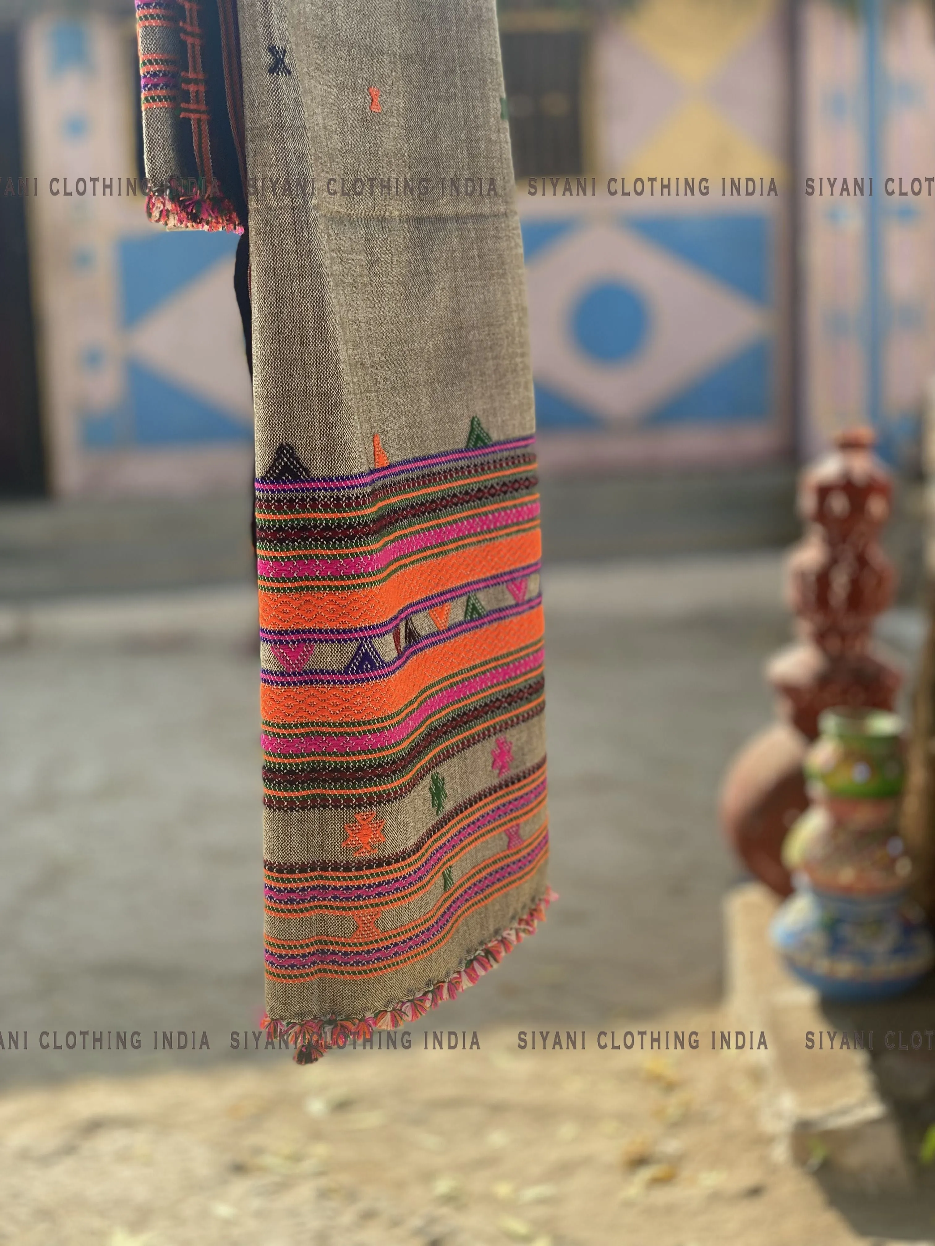 Natural Pure Wool Embroidered Handmade Shawl