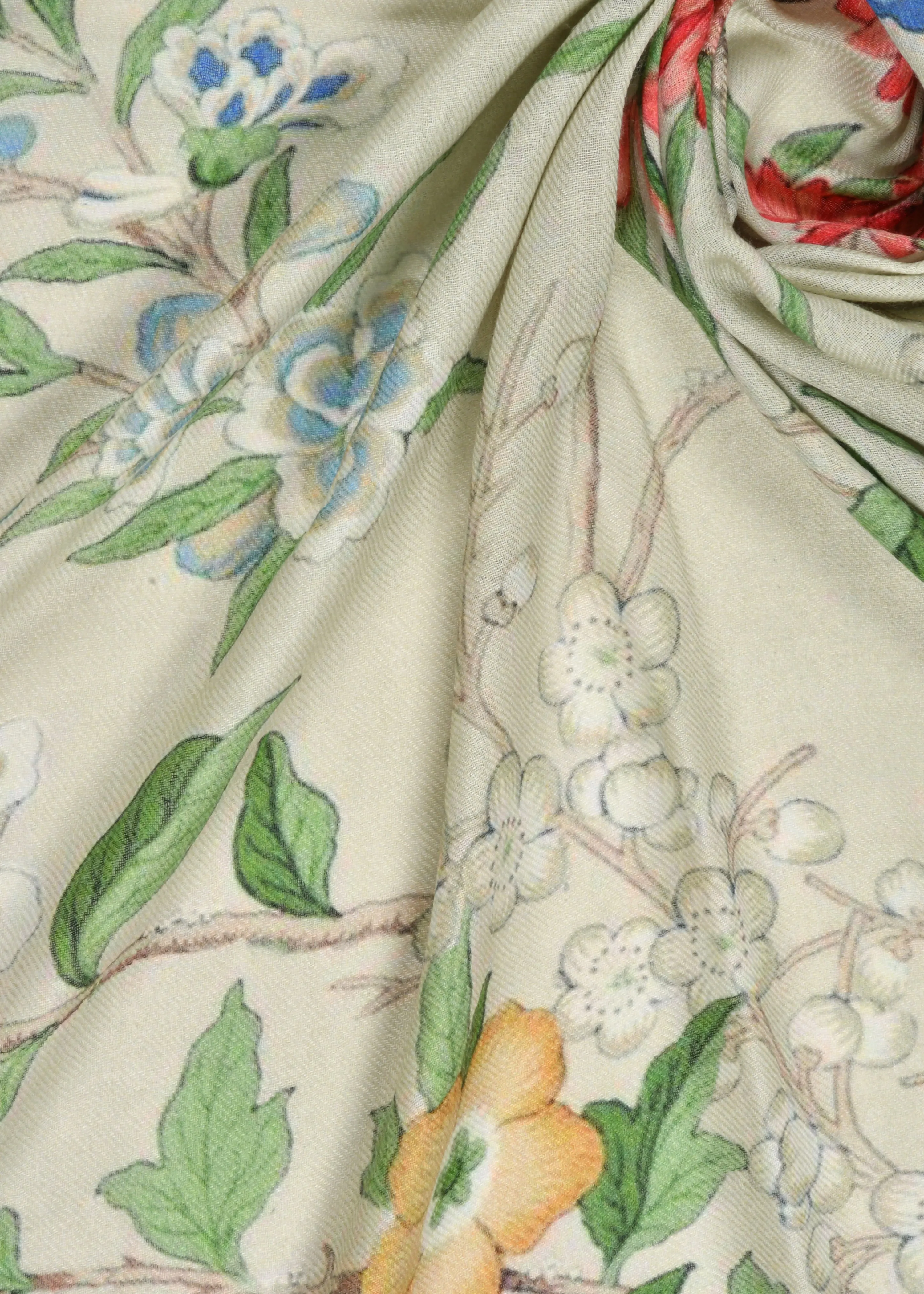 Parrots and Butterfly Print in Wool Silk