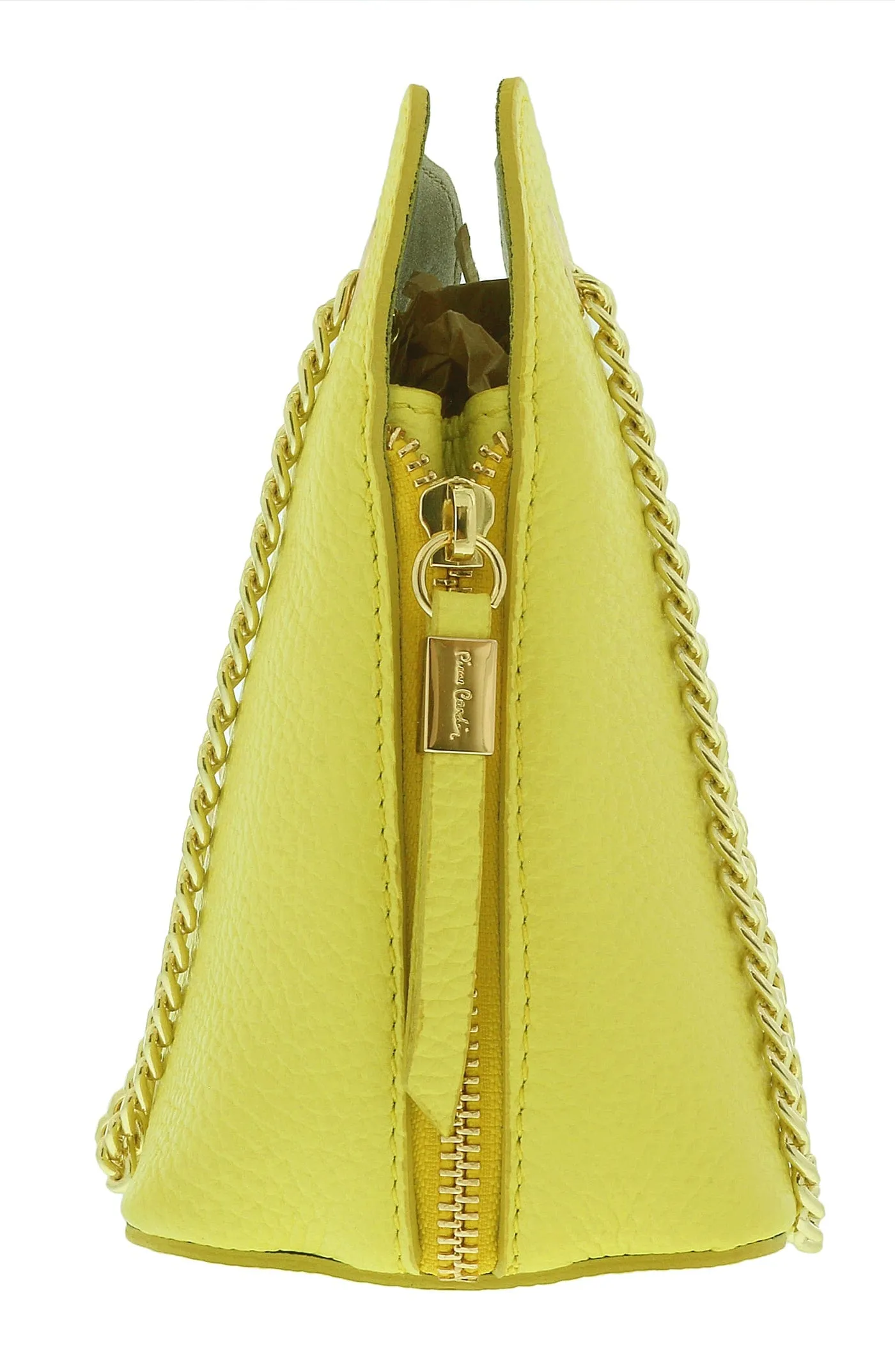 Pierre Cardin Lemon Leather Curved Structured Chain Crossbody Bag
