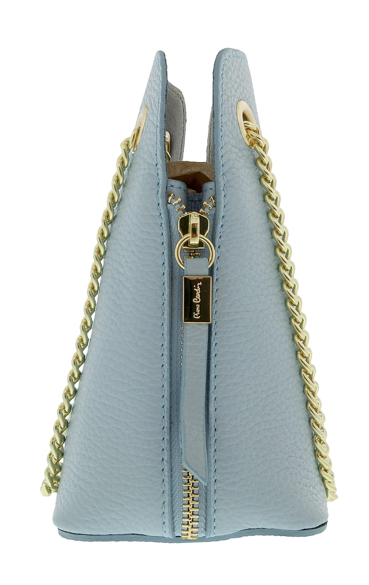 Pierre Cardin Light Blue Leather Curved Structured Chain Crossbody Bag