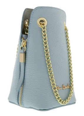 Pierre Cardin Light Blue Leather Curved Structured Chain Crossbody Bag