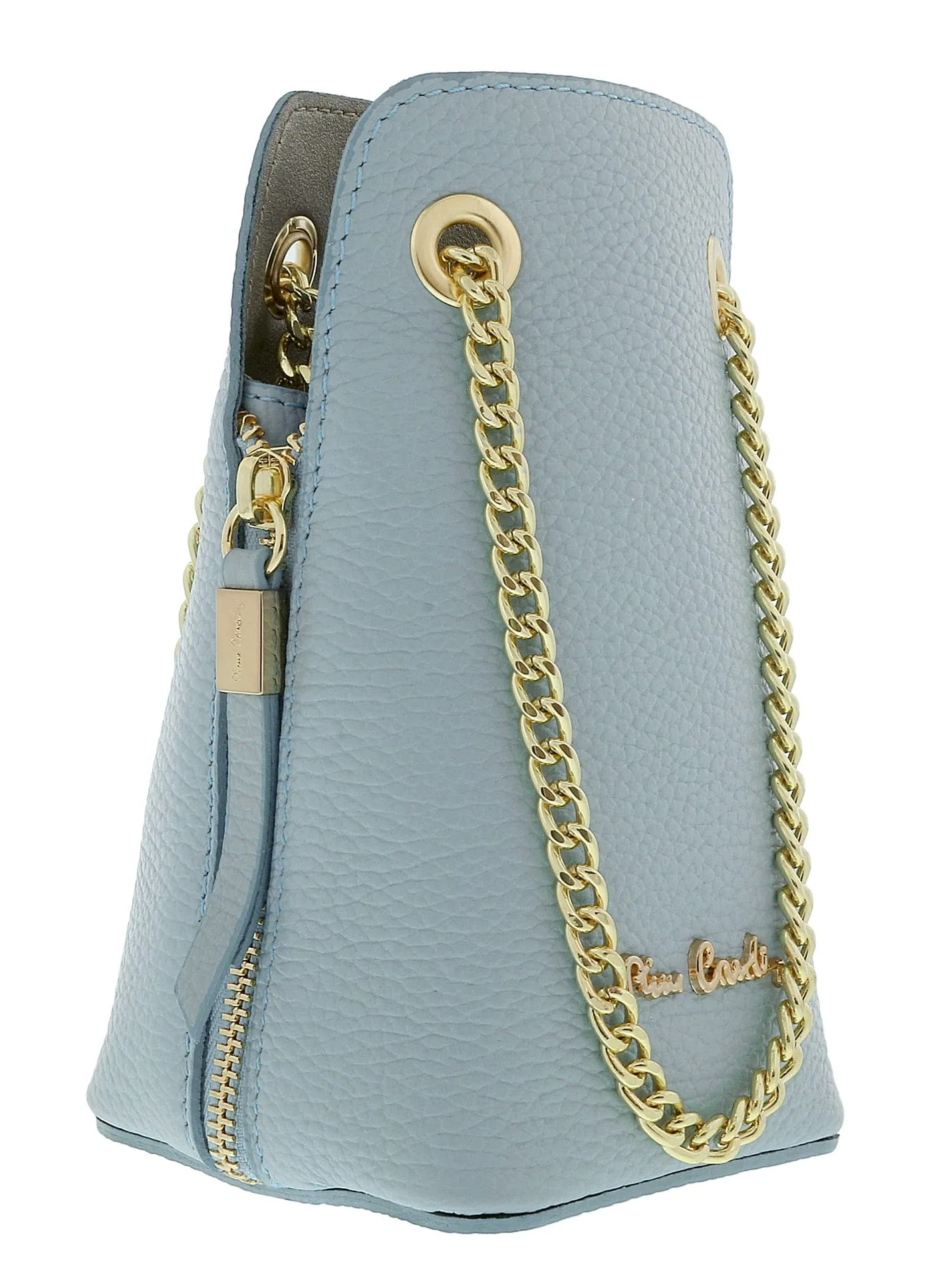 Pierre Cardin Light Blue Leather Curved Structured Chain Crossbody Bag
