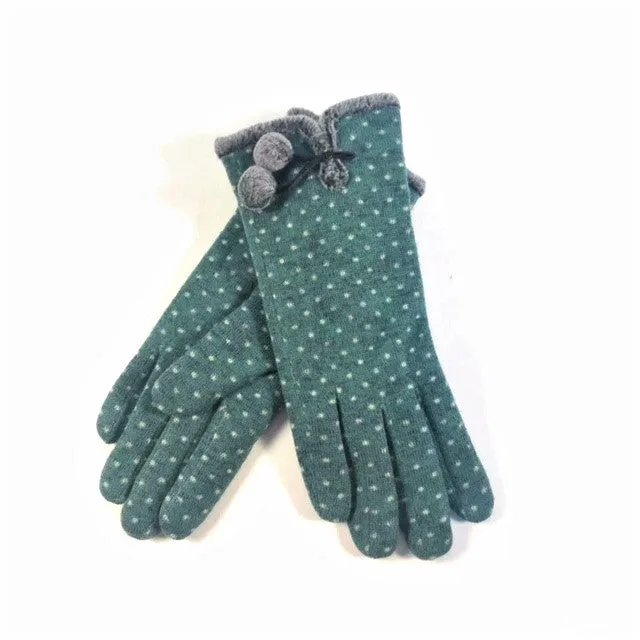 Polka Dot Faux Fur Pom Pom Glove