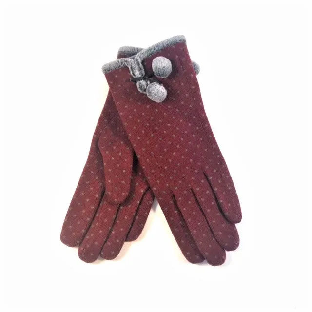 Polka Dot Faux Fur Pom Pom Glove