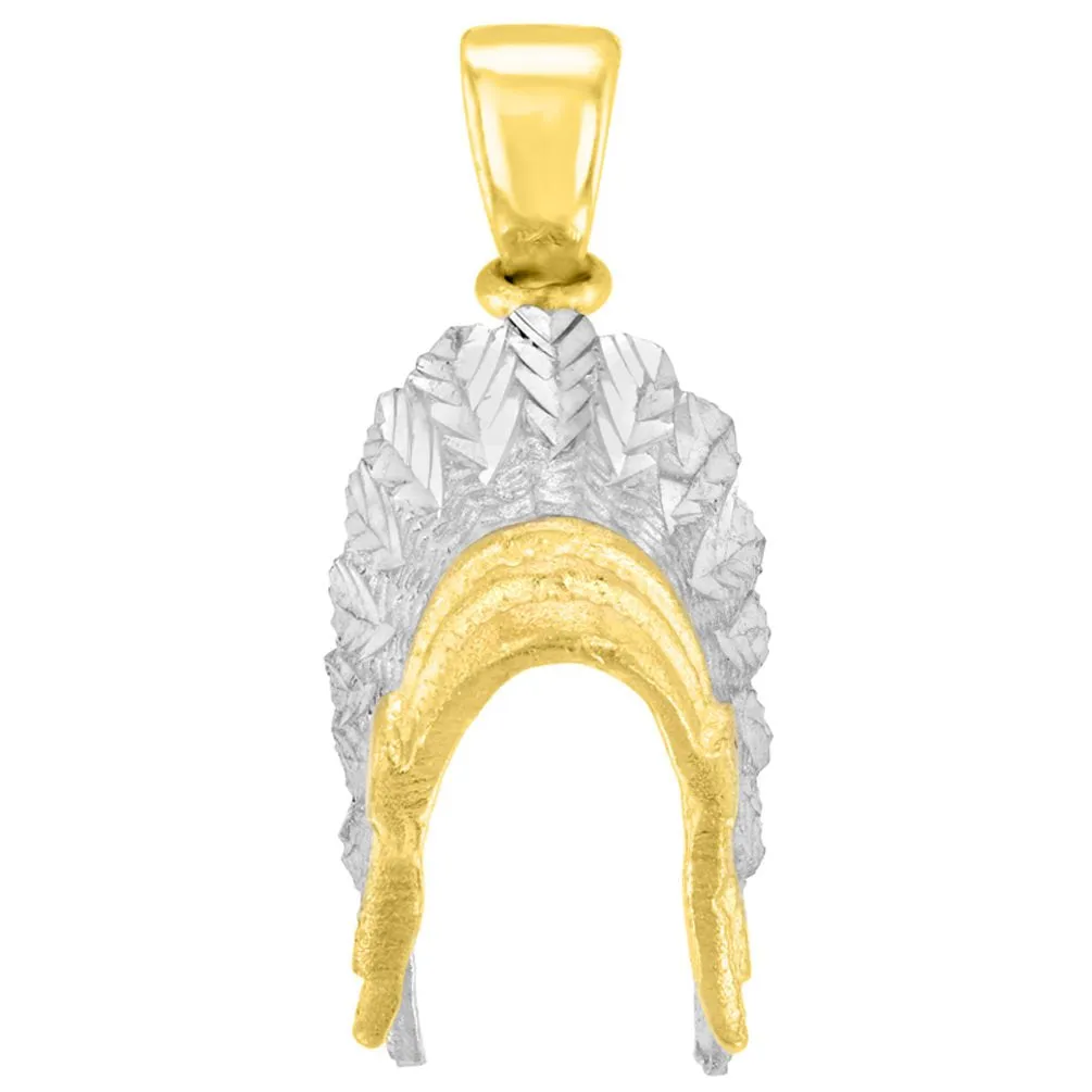Solid 14K Yellow Gold War Bonnets Charm Native American Pendant with Cable, Curb, or Figaro Chain Necklaces