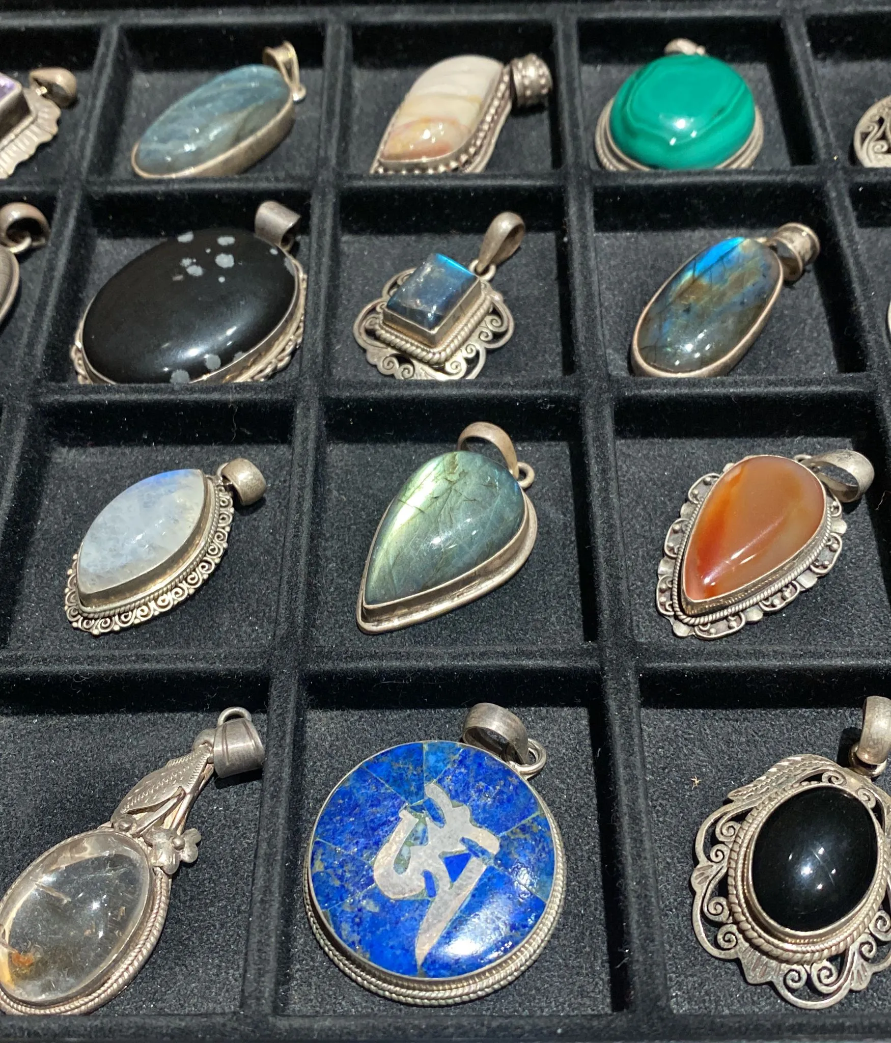 Solid .925 Sterling Silver Pendant w/ Assorted Semi-Precious Stones (XXL)