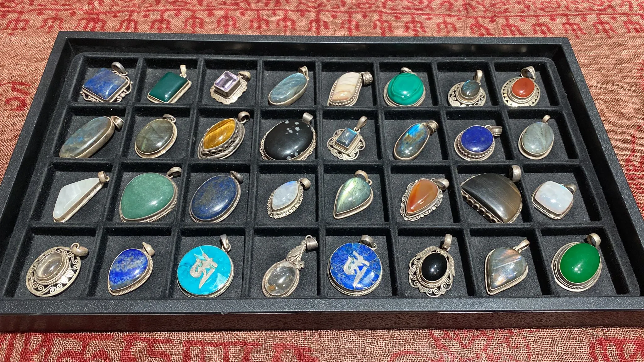 Solid .925 Sterling Silver Pendant w/ Assorted Semi-Precious Stones (XXL)