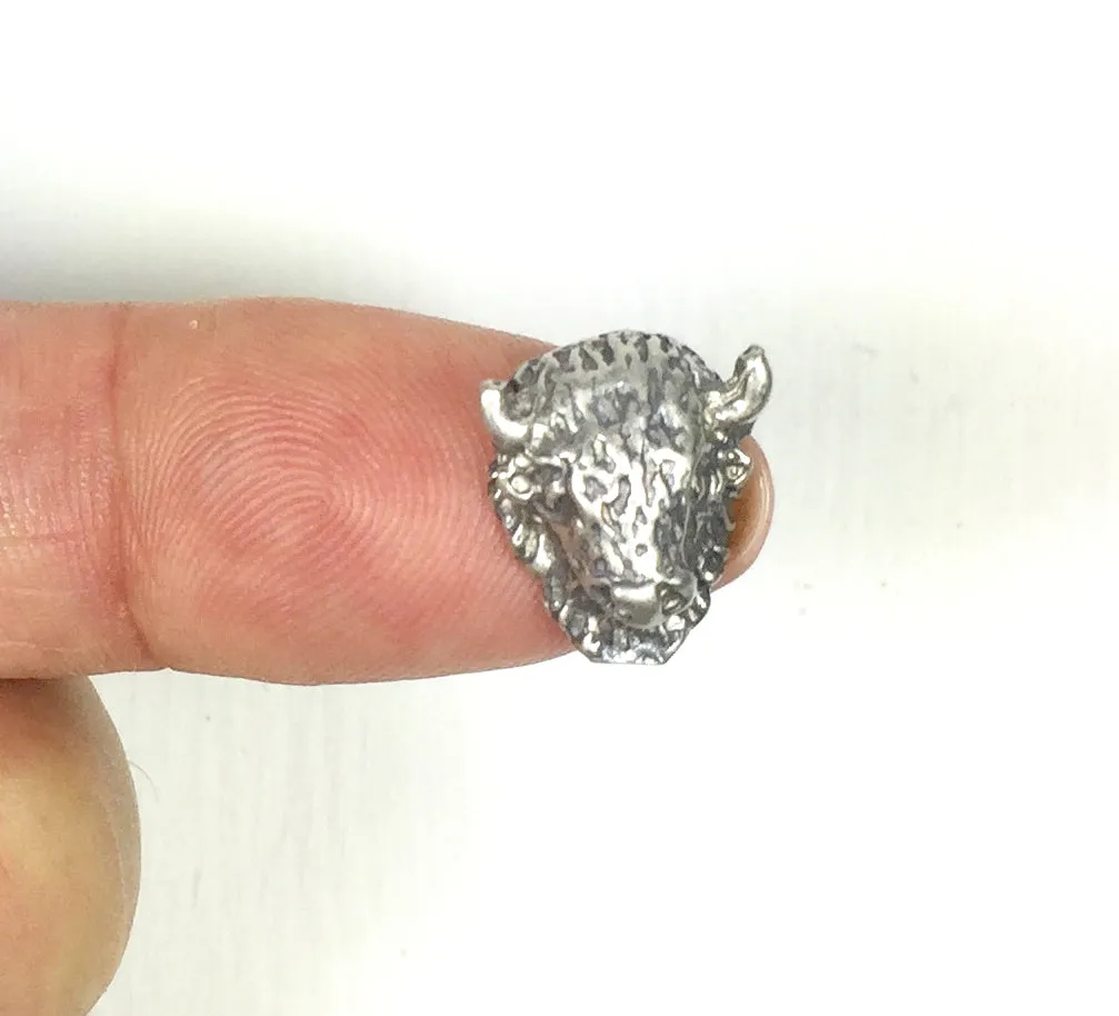 Sterling silver Bison head, 13.7 m x 10.7m x 4.5 mm, 2 pack, sacred buffalo, old pawn element, southwest jewelry ornament